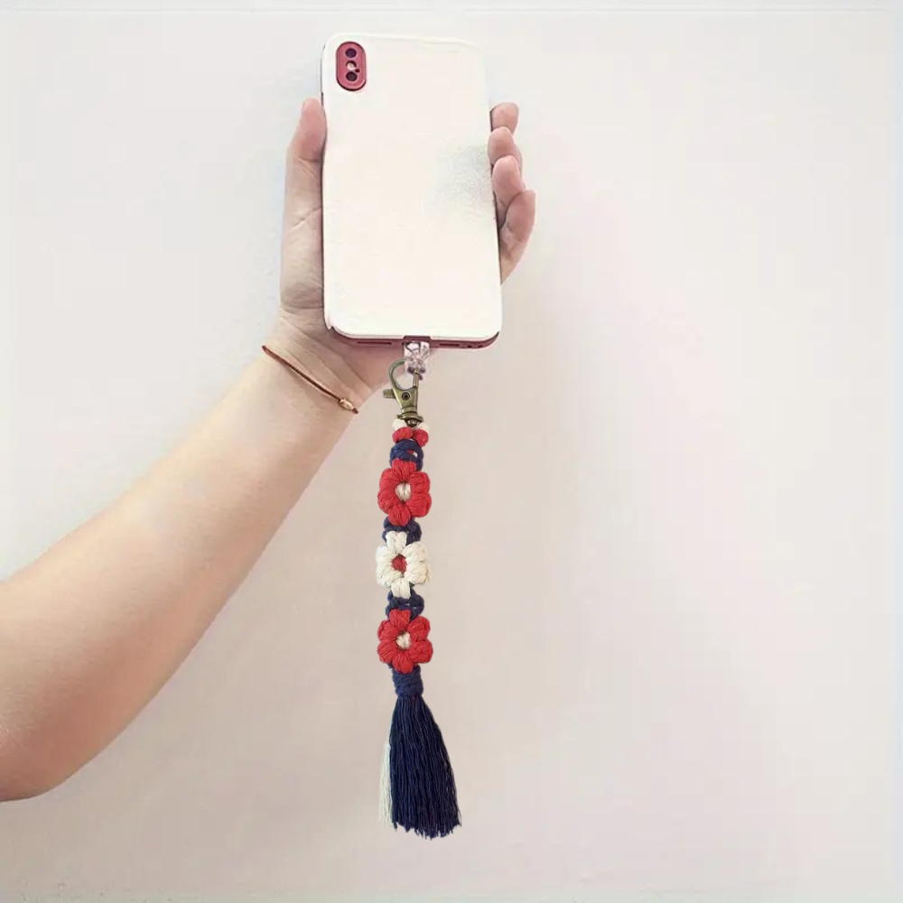 Набір макраме для ручного плетіння і в'язання брелока "Квіти" для ключів і аксесуарів 20х2.2 см, темно-синій Кам'янець-Подільський - фото 2