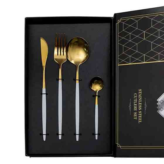 Yiwu Набір столових приборів 24 предмети столовий набір на 6 персон Золотистий з білим HP-20-47 Коломыя