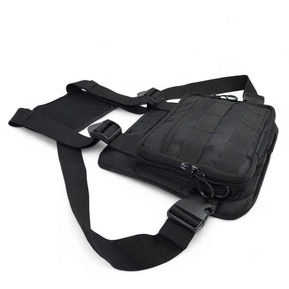 Чоловіча тактична нагрудна сумка розвантаження через плече чорна компактна міцна чорна розвантаження Київ - фото 6