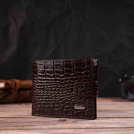 Функціональний горизонтальний гаманець для чоловіків з натуральної шкіри з тисненням під крокодила Коричневий (CANPELLINI) Київ