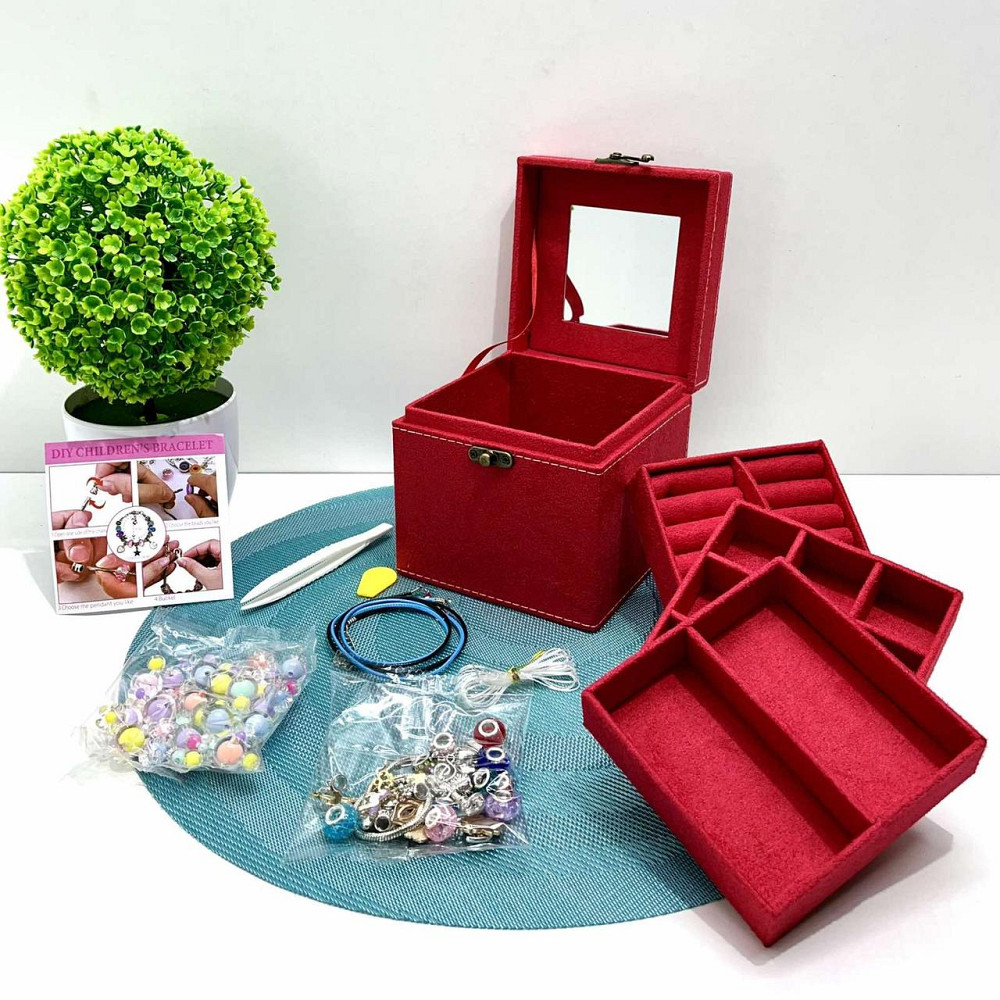 Набір для творчості прикраси дзеркальце набір намистин та підвісок основи для браслетів та намиста пінцет у валізі Червоний Чернигов - изображение 1