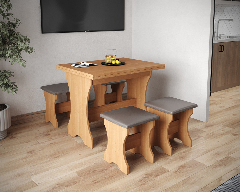 Стол на кухню и 4 мягких табурета (комплект) - Ольха Львов - изображение 1
