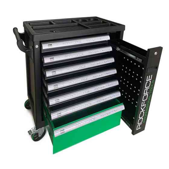 Тележка инструментальная 7-ми полочная (зеленая), с дополнительной боковой секцией, 600х790х970 Одесса