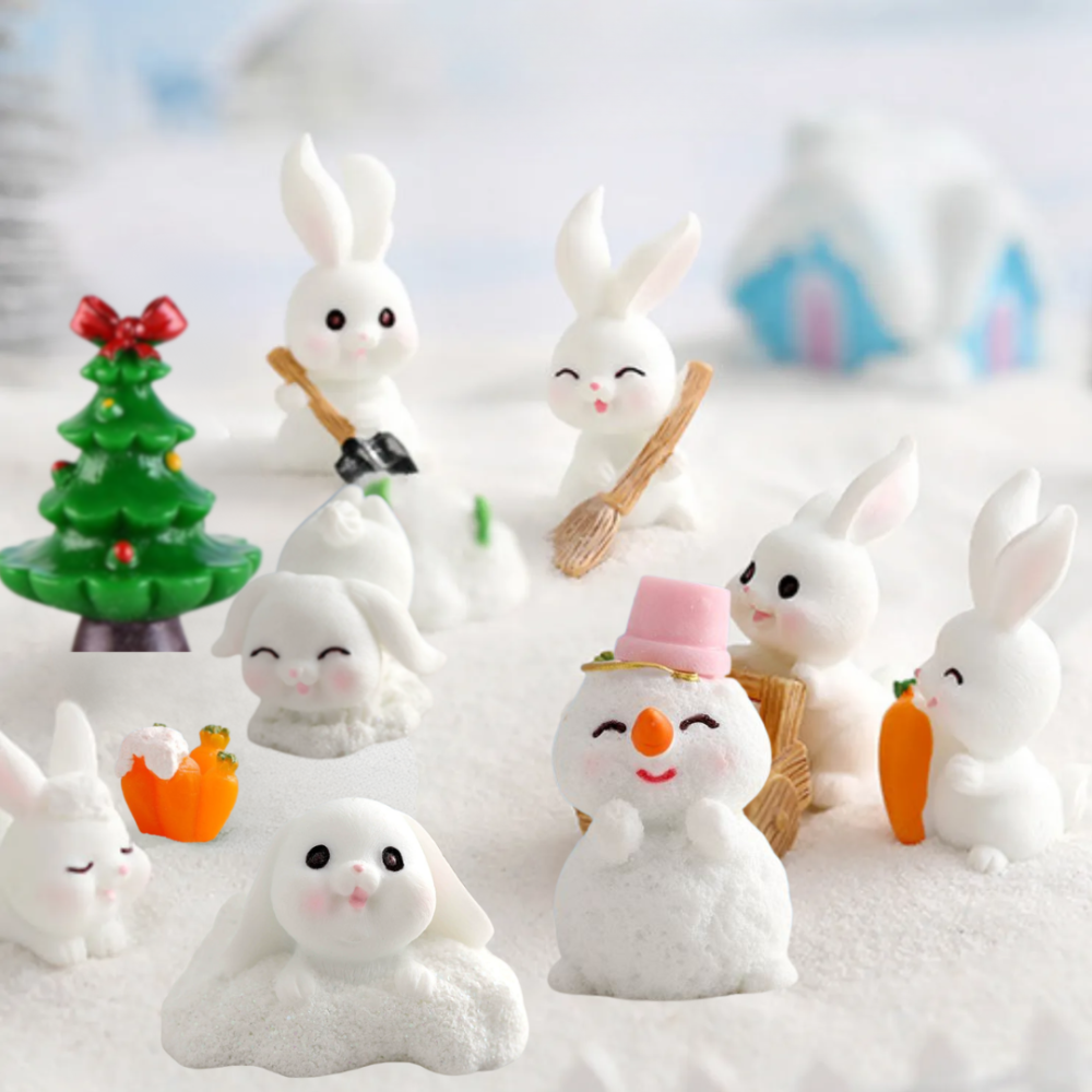 Новогодние фигурки Зайцы озорники Набор 12 фигурок для флорариума, мини-сада, микроландшафта, новогодних инсталляций Одесса - изображение 14