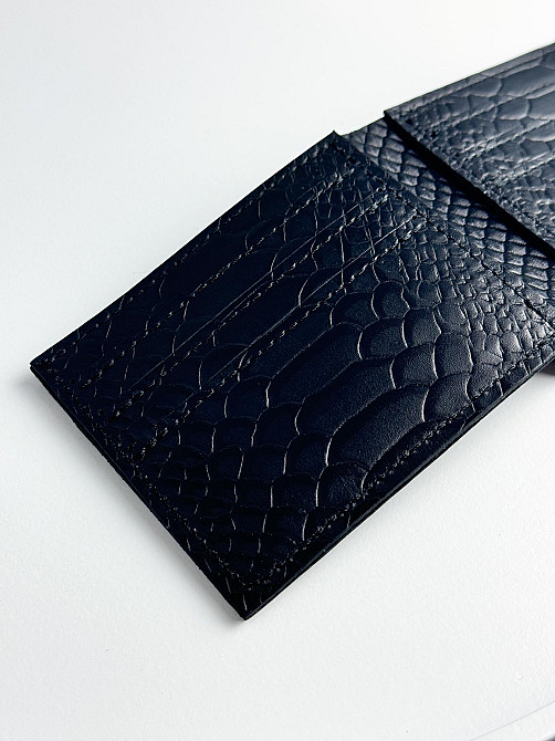 Чоловічий гаманець-біфолд із натуральної шкіри тиснення пітон SR018 (Чорний) Суми - фото 4