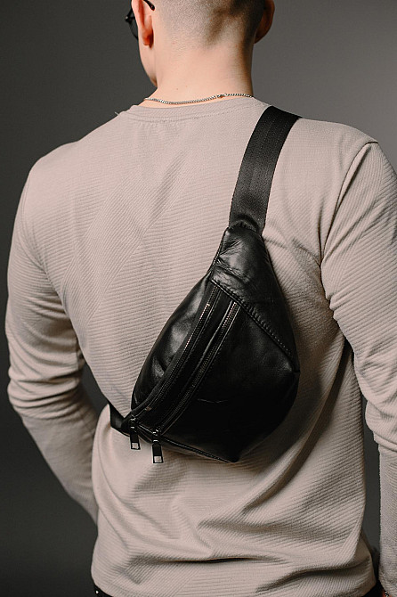 Чоловіча сумка-бананка на пояс з натуральної шкіри ST004 (Чорна) Суми - фото 6