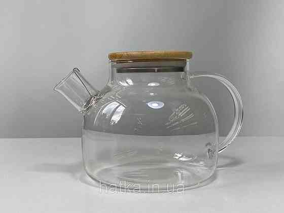 Чайник заварювальний Olens "Вестерос" 600 мл скляний із бамбуковою кришкою для дому та ресторану Київ