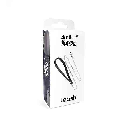 Поводок на цепочке из натуральной кожи Art of Sex - Leash, цвет Черный Sex Aura Киев