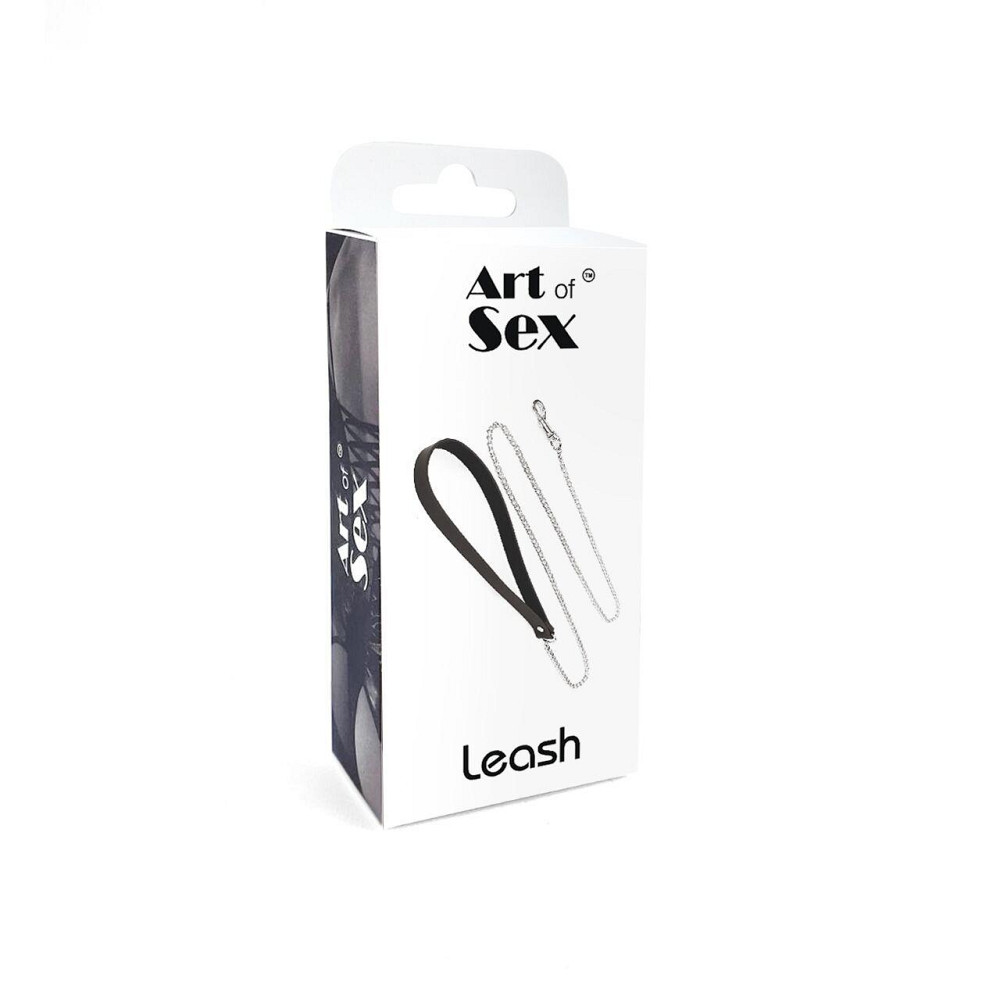 Поводок на цепочке из натуральной кожи Art of Sex - Leash, цвет Черный Sex Aura Киев - изображение 5