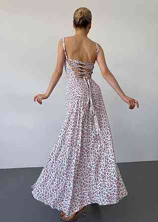 Женское романтичное платье макси на бретелях с разрезом штапель 46/48, Белый Одесса