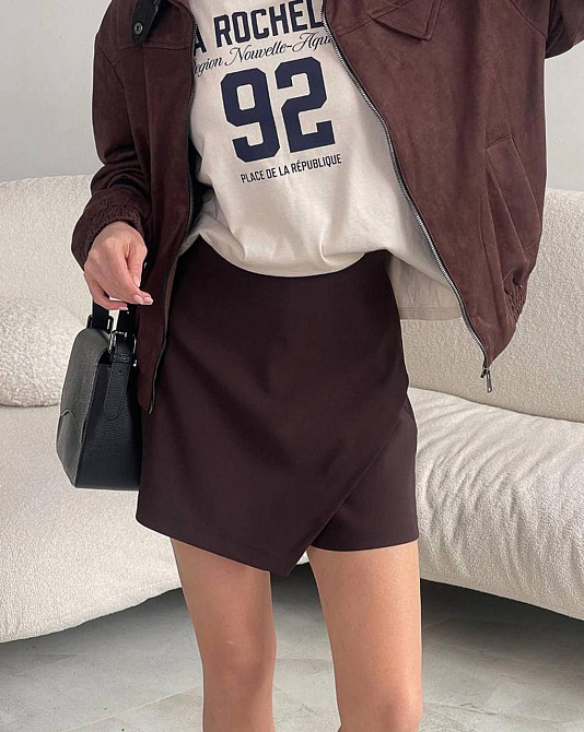 Женские базовые повседневные юбка-шорты костюмка Шоколад, 44/46 Одесса - изображение 2