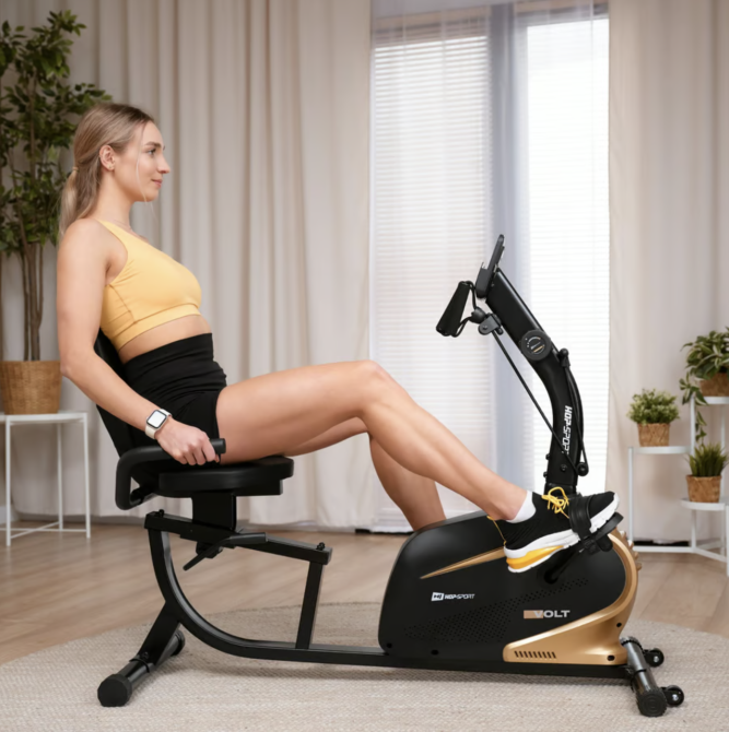 Горизонтальний велотренажер Hop-Sport HS-045L Volt магнітний золотистий Київ - фото 4