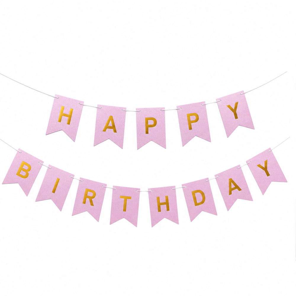 Гірлянда прапорці happy birthday 2,8 м на день народження рожева Київ - фото 2
