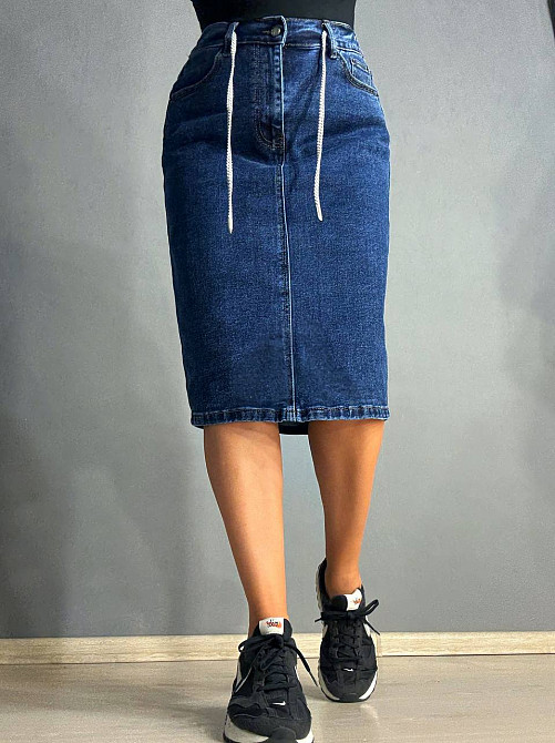 Спідниця жіноча джинсова Vanver 8237 резинка шнурок з розрізом варена міді синя, синій, З6, 36, 100 см, 128 см Київ - фото 8
