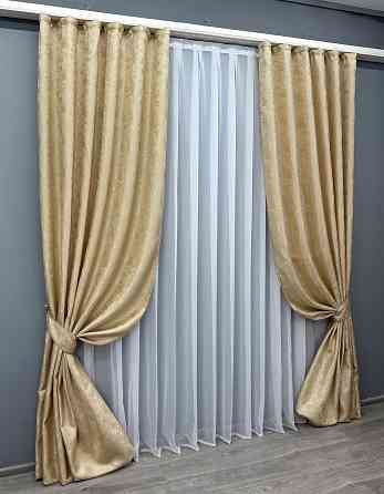 Комплект готовых штор VR-Textil Жаккард Мрамор Al1 № 439ш Золотистый 150х290 см 2 шт (30-179) Киев