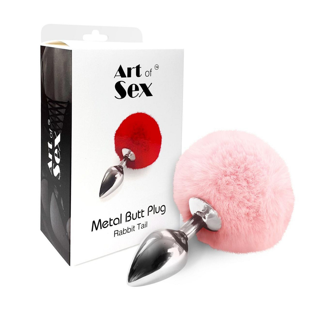 Металлическая анальная пробка М Art of Sex - Metal Butt plug Rabbit Tail Soft pink, диаметр 3,4 см Sex Aura Киев - изображение 3