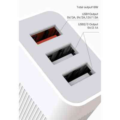 Зарядний пристрій XO QC 3.0 L72 30W (18W/1USB + 2.4A/2 USB) + cable Lightning White (XO-L72i-WH) Вінниця