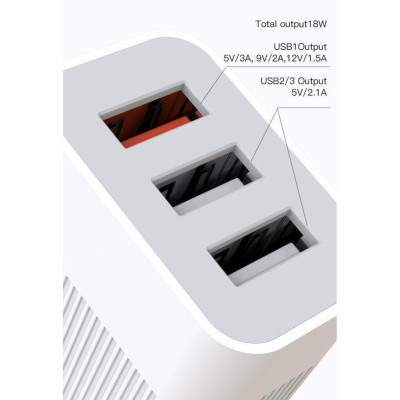 Зарядное устройство XO QC 3.0 L72 30W (18W/1USB + 2.4A/2 USB) + cable Lightning White (XO-L72i-WH) Винница - изображение 3