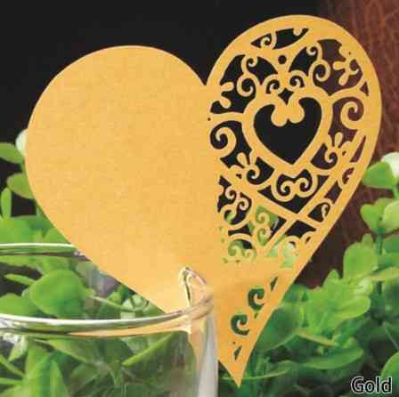 Розсадочні картки Серця 10 штук 8 на 8 см золотистий Київ