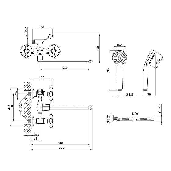 Змішувач для ванни Agua Toledo - C071 з душовим гарнітуром, хром Київ