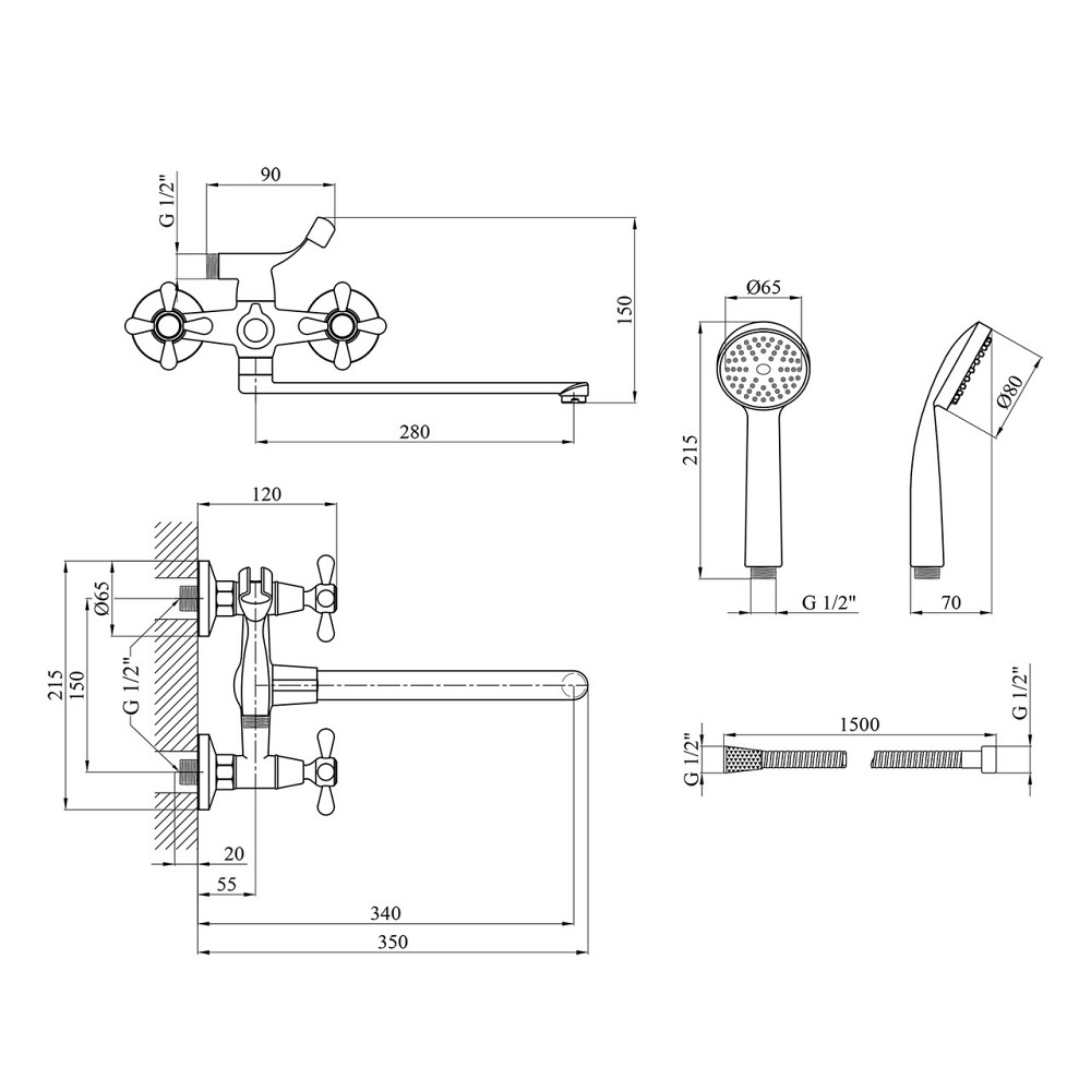 Змішувач для ванни Agua Toledo - C071 з душовим гарнітуром, хром Київ - фото 2