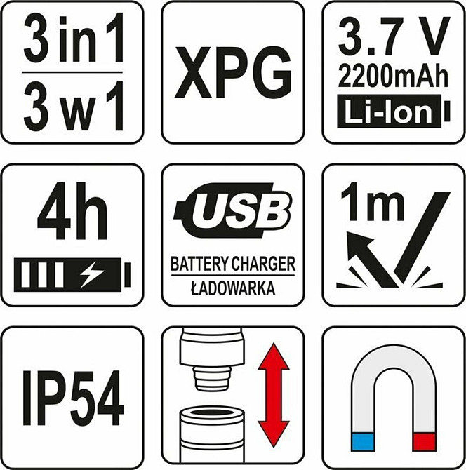 Ліхтар з обладунками 3 в 1 YATO для ремонтних робіт з зарядним пристроєм, в футлярі [10] Одесса - изображение 8