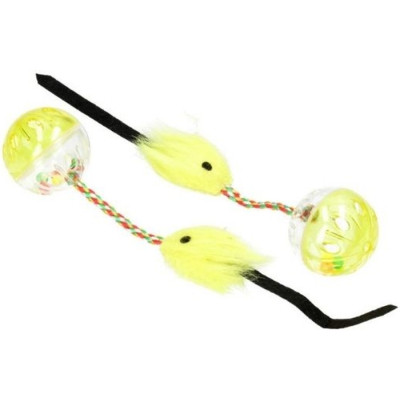 Іграшка для котів Hippie Pet М&apos;ячики з мишкою жовті 26 см 2 шт (HIPCT18026G) Вінниця - фото 1