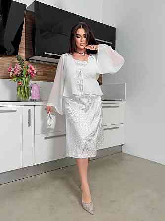 Жіноче базове шовкове плаття та шифонове блуза-плаття-плотний шовк + шифонова кофтинка Молочний, 58/60 Одеса