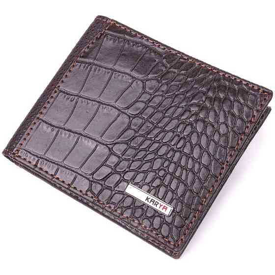 Фактурний чоловічий затиск із монетницею з натуральної шкіри з тисненням під крокодила Коричневий (KARYA) Київ