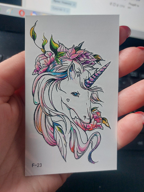Тату наклейки Єдиноріг 10 на 6 см різнобарвний Київ - фото 1