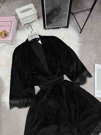 Жіночий домашній халат на запах велюр з мереживом Одеса