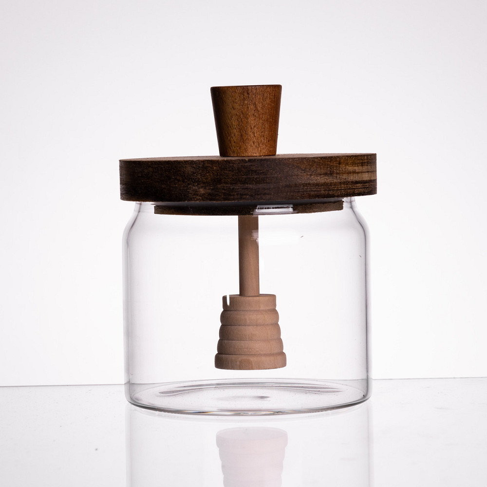 Медовниця скляна з кришкою та ложкою 400 (мл) медовниця баночка для зберігання меду 64486-1 Київ - фото 1