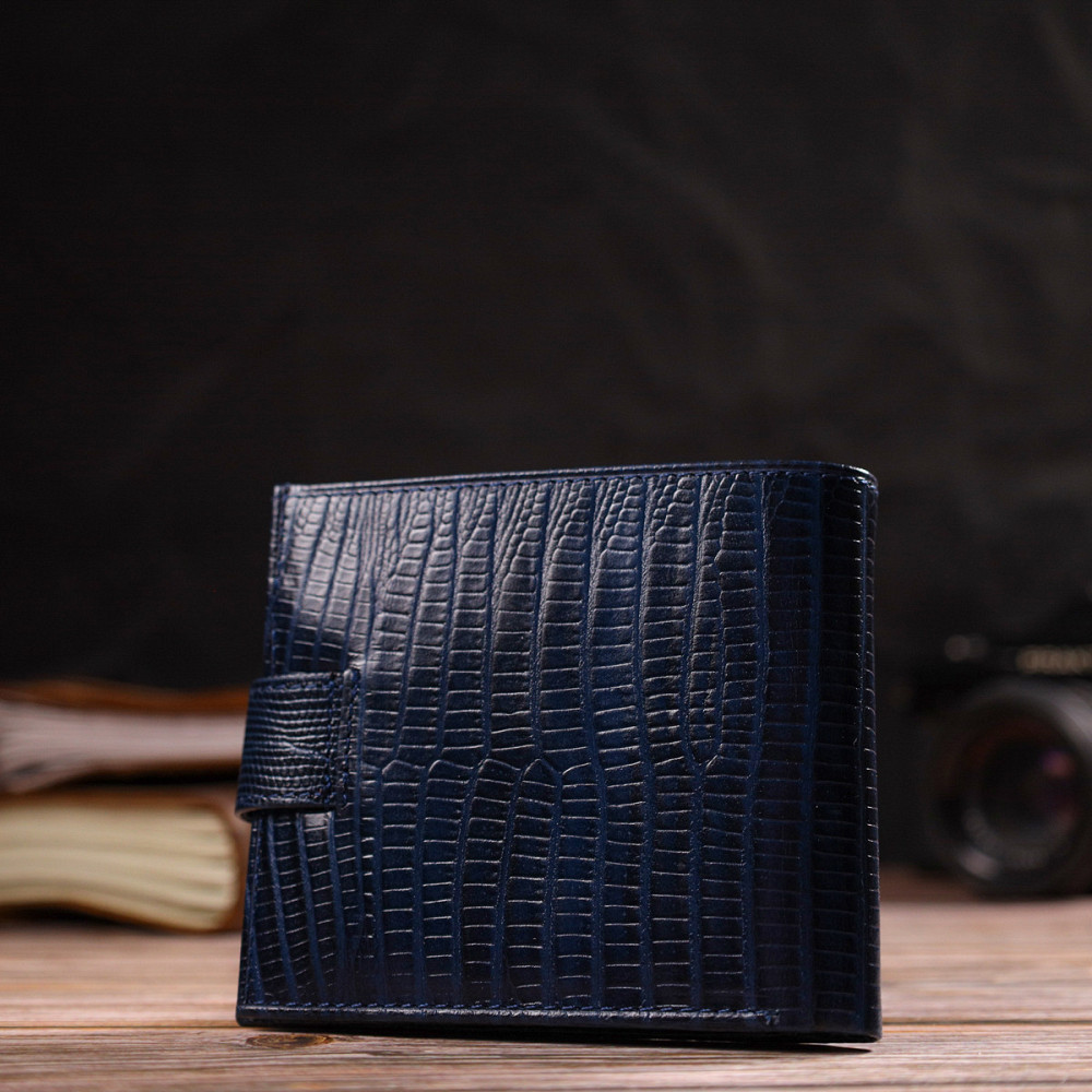 Чоловічий гаманець з натуральної шкіри горизонтального формату з тисненням CANPELLINI 21767 Синій Київ - фото 9