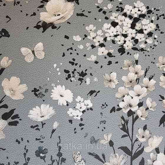 Шпалери вінілові на флізелін 0.53х10.05 Rasch Textil Petite Fleur 5.квіти прованс білі, бежеві, чорні на сірому Київ