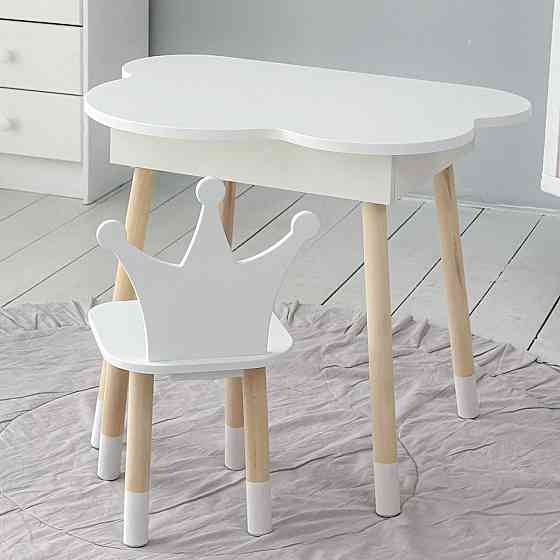 Столик хмаринка з відкидною нішею та стільчик корона, білий Київ