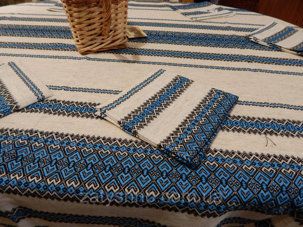 Синя скатертина вишита на льону Київ - фото 6