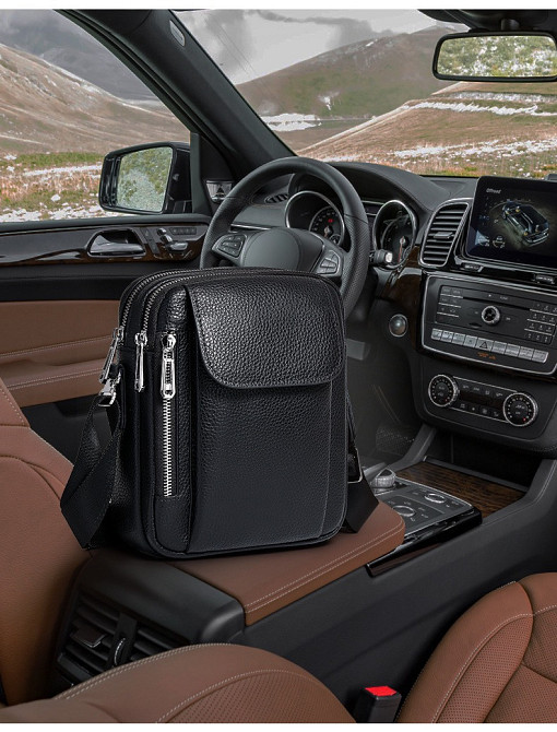 Мужская кожаная сумка-барсетка 19х24х7.5, сумочка планшет через плечо черная Bexhill BX-09164 Каменское - изображение 10