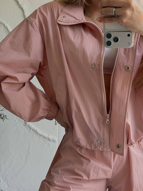 Женский стильный повседневный костюм из плащевки Пудра Одесса - изображение 5