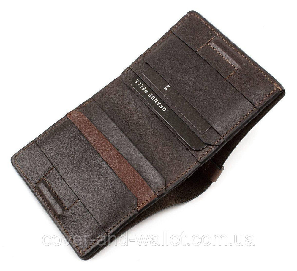 Компактный мужской кошелек на магнитной фиксации коричневого цвета Grande Pelle Buon 11328 Киев - изображение 9