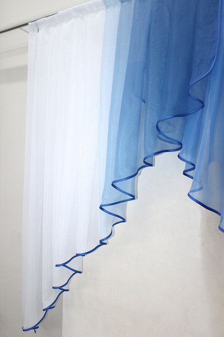 Кухонная занавеска VR-Textil № 023к белый с синим 150х150 см (59-722) Киев - изображение 5