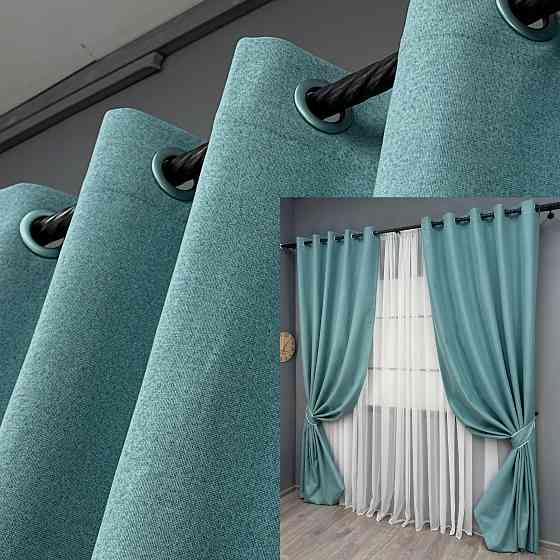 Комплект штор на люверсах VR-Textil Блэкаут двусторонний ASHEN NIGHT № 1846ш Лазурный 150х270 см 2 шт (37-0287) Киев