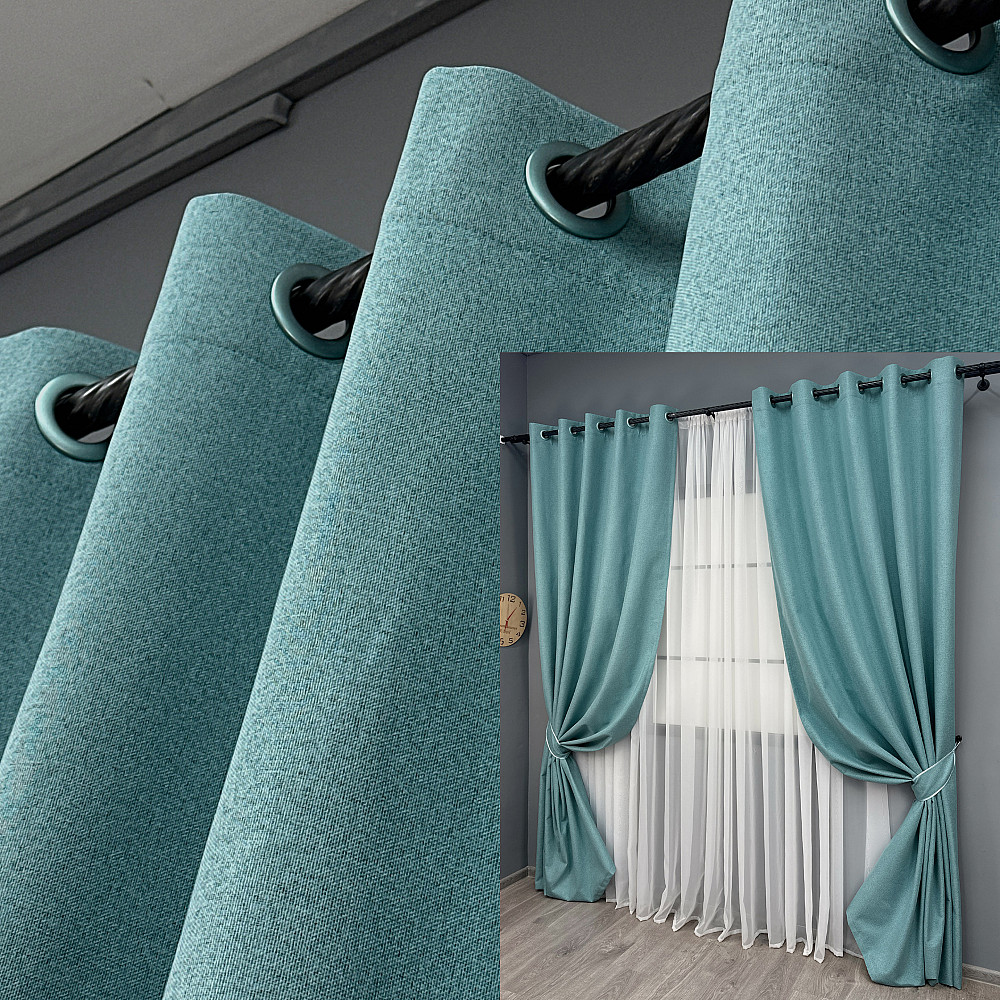 Комплект штор на люверсах VR-Textil Блэкаут двусторонний ASHEN NIGHT № 1846ш Лазурный 150х270 см 2 шт (37-0287) Киев - изображение 1