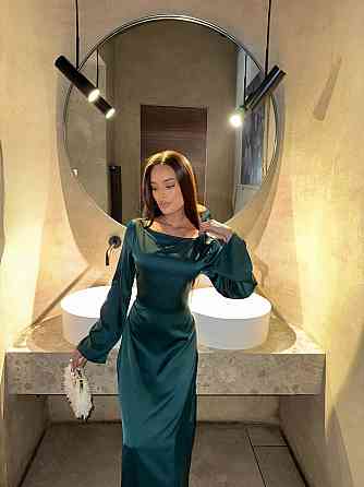 Жіноче стильне довге елегантне плаття дабл шовк Смарагдовий, 46/48 Одеса