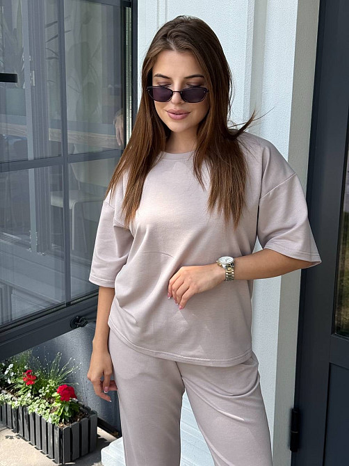 Жіночий костюм двонитка футболка та штани прогулянковий Бежевий XL-XXL Харків - фото 12