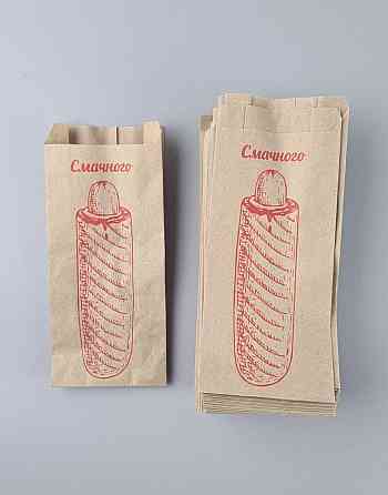Паперові пакети саше крафт бурей, 90х40х210, 40 г/м2, друк Хот-Дог (100 шт.) Харків