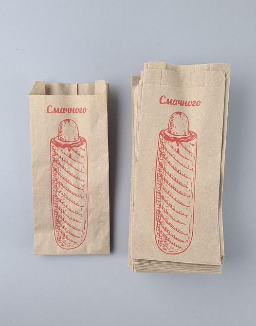 Паперові пакети саше крафт бурей, 90х40х210, 40 г/м2, друк Хот-Дог (100 шт.) Харків - фото 1