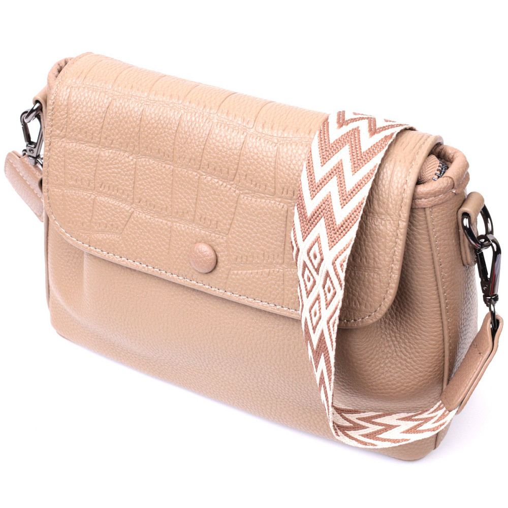 Жіноча сумка з фактурним клапаном з натуральної шкіри Vintage 22329 Пудрова Київ - фото 1