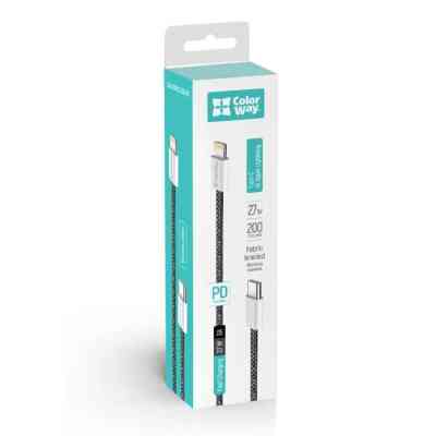Дата кабель USB-C to Lightning 2.0m (PDF Fast Charging 27W) black ColorWay (CW-CBPDCL068-BK) Винница