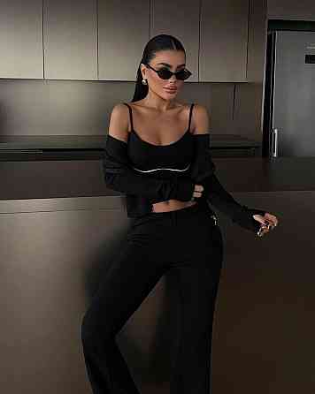 Женский стильный повседневный костюм тройка из микродайвинга Черный, 44/46 Одесса