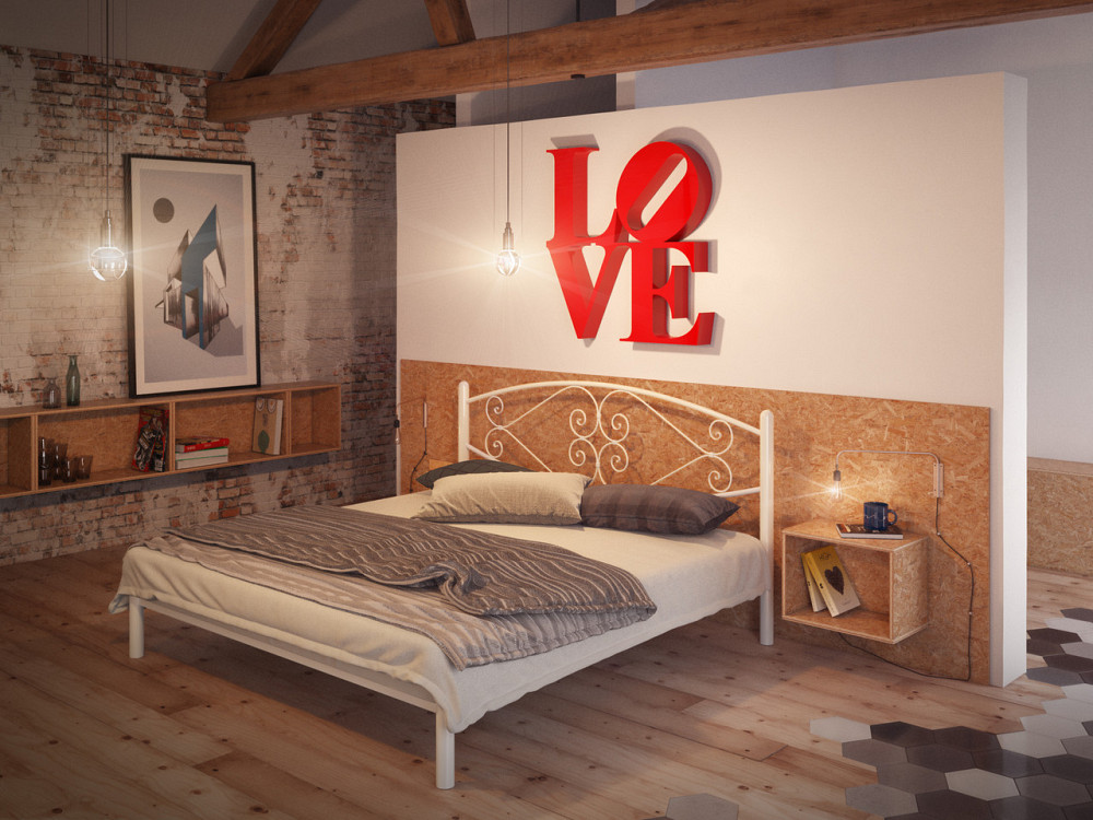 Двуспальная металлическая кровать Камелия от ТМ Теnero 140х200, Щит ДВП, 1 ящик Харьков - изображение 2